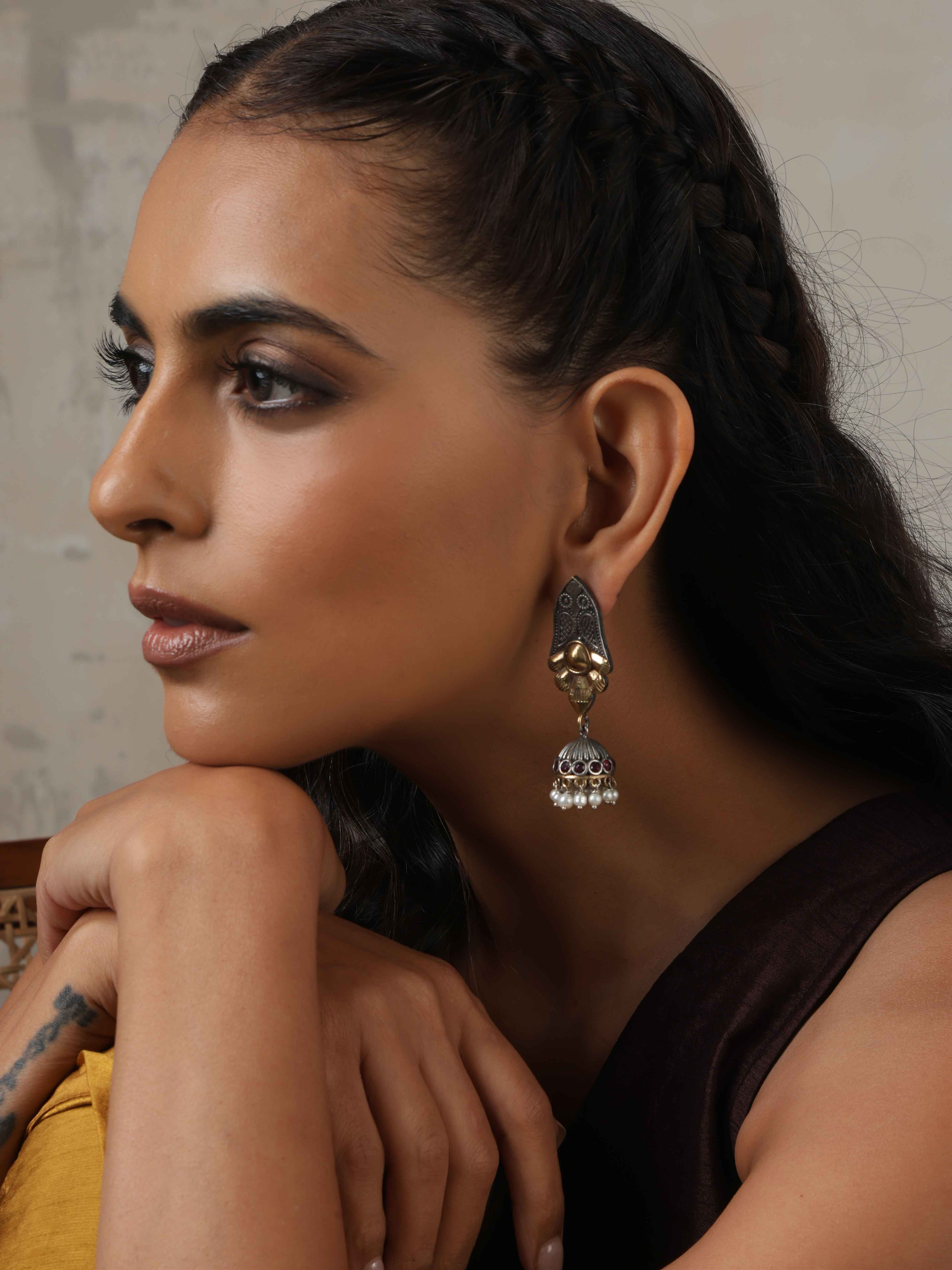 trueBrowns Silver Gold Tone Jhumka Earrings - Distacart