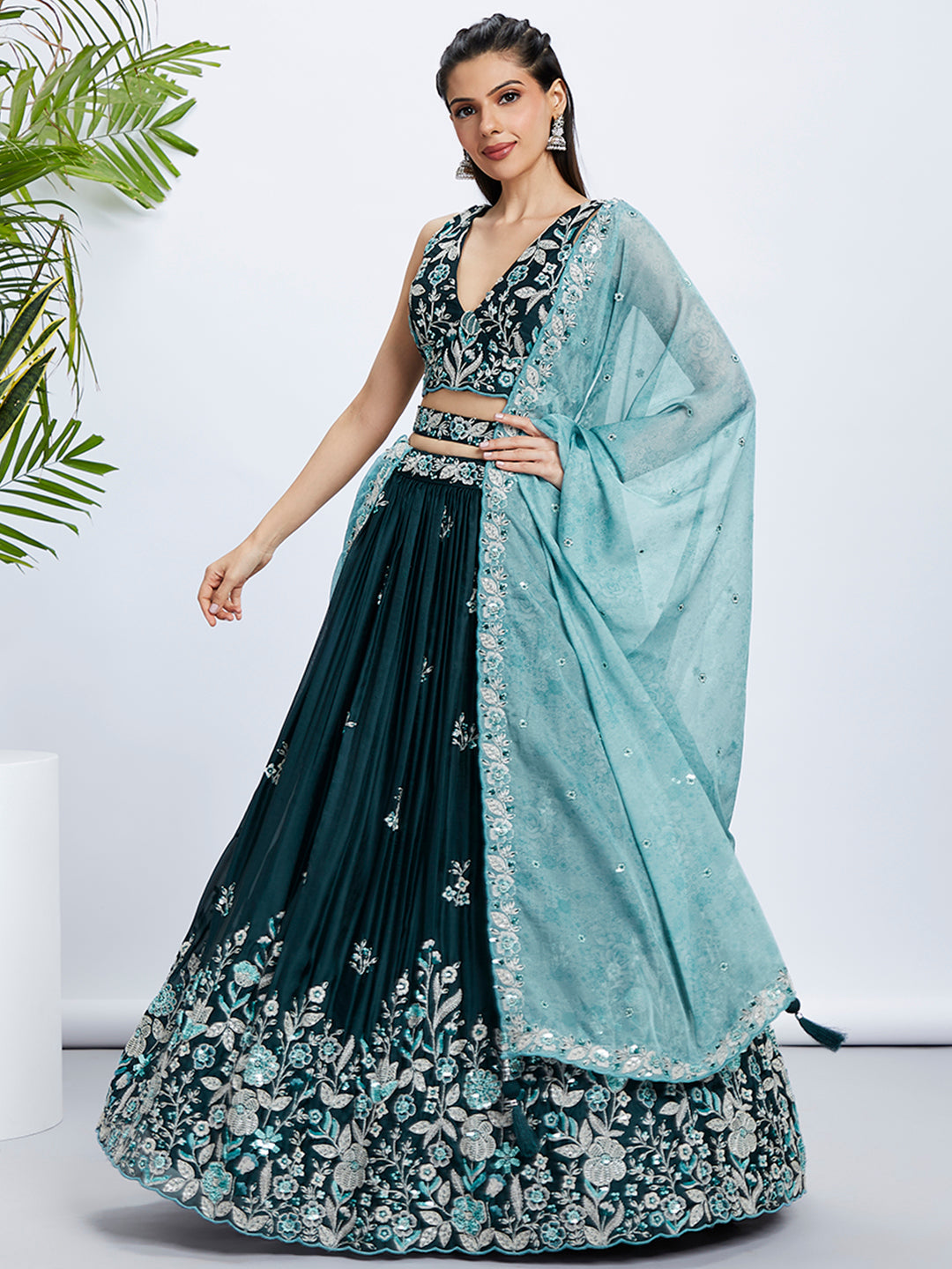 House of Panchhi Pink Net Cutdana, Sequins And Zarkan Embroidery Lehenga Choli & Dupatta - Distacart