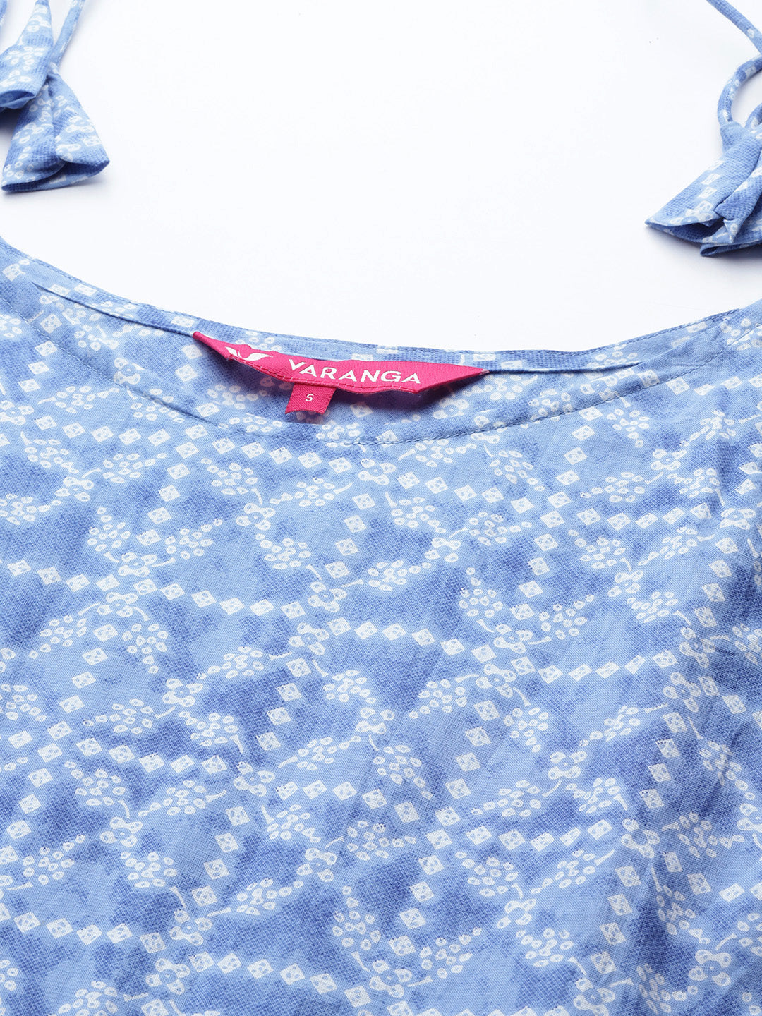 Varanga Women Blue Bandhani Printed Kurta Spaghetti Strap With Drawstring Paired With Tonal Printed Bottom - Distacart