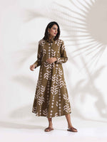 Thumbnail for trueBrowns Olive Green Cotton Print Shirt Dress