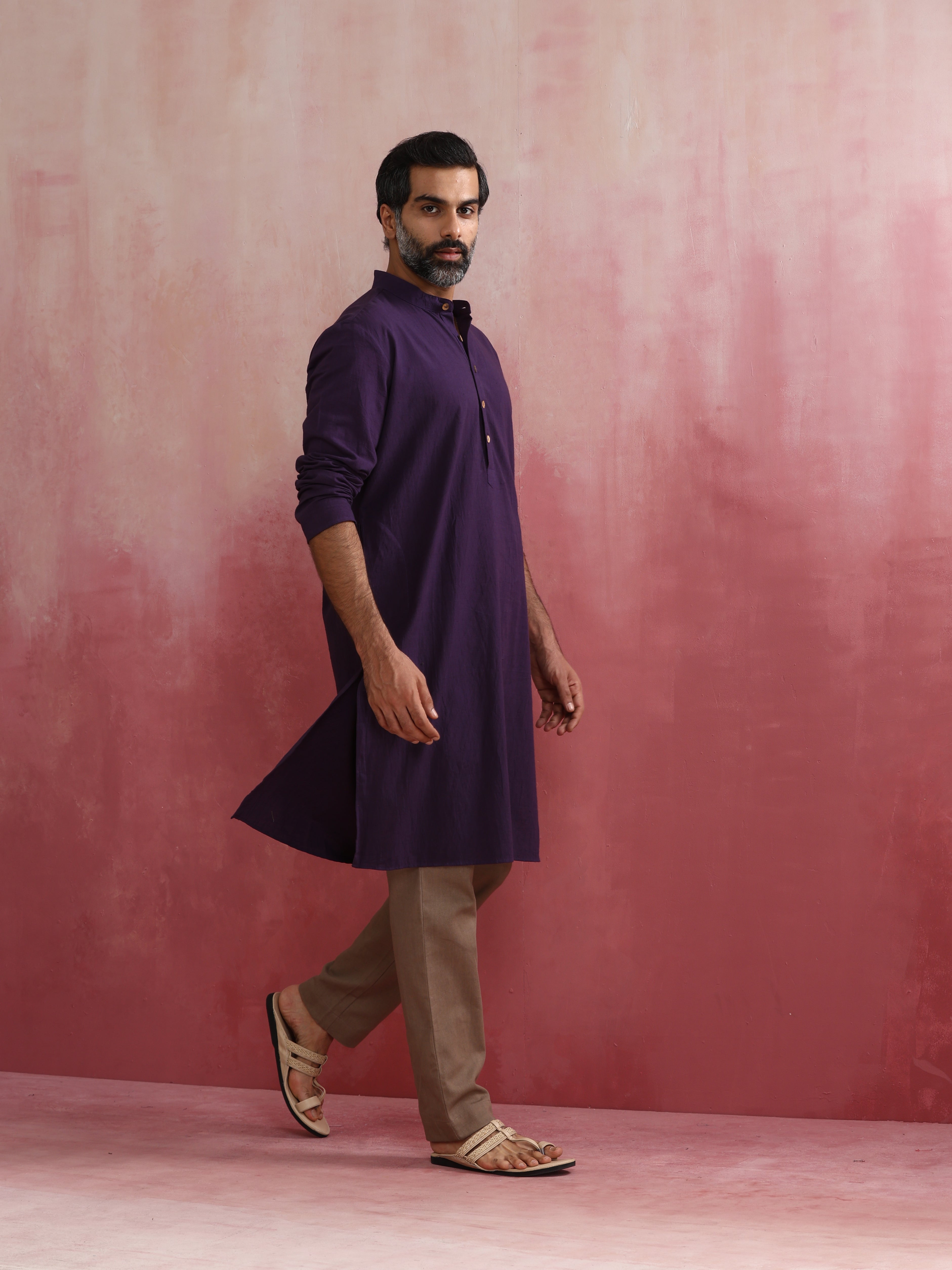 trueBrowns Men's Purple Mandarin Collar Kurta - Distacart