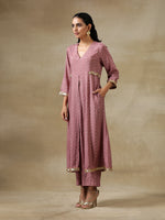 Thumbnail for trueBrowns Dark Mauve Bandhani Printed Silk Front Slit Kurta Pant Set | Relove