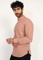 Thumbnail for Fabmade Men’S Peach Linen Short Kurta - Distacart