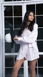 Thumbnail for Noroke Linen Lilac Gold Wrap Shirt Dress - Distacart
