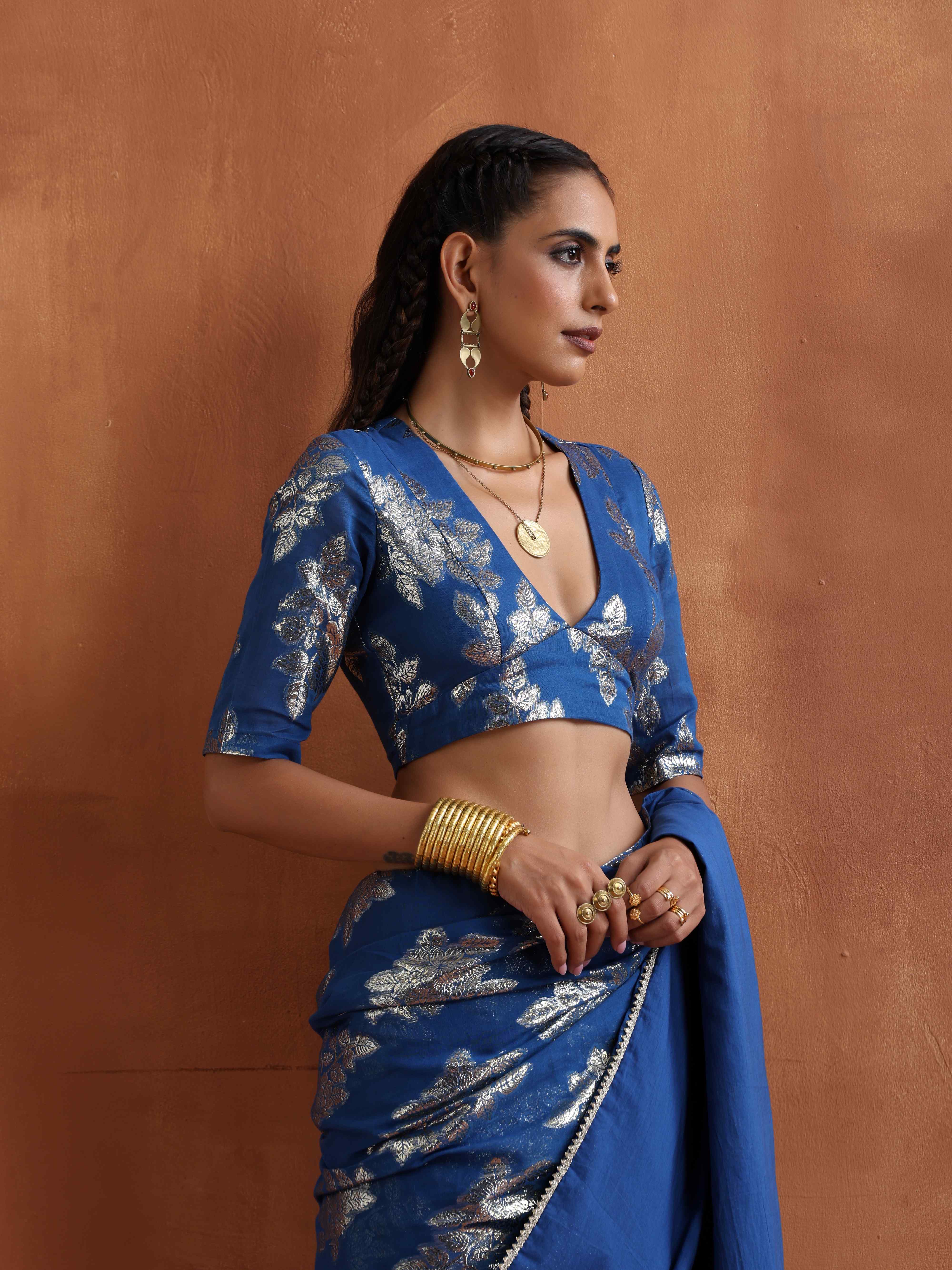 trueBrowns Blue Metallic Blouse - Distacart