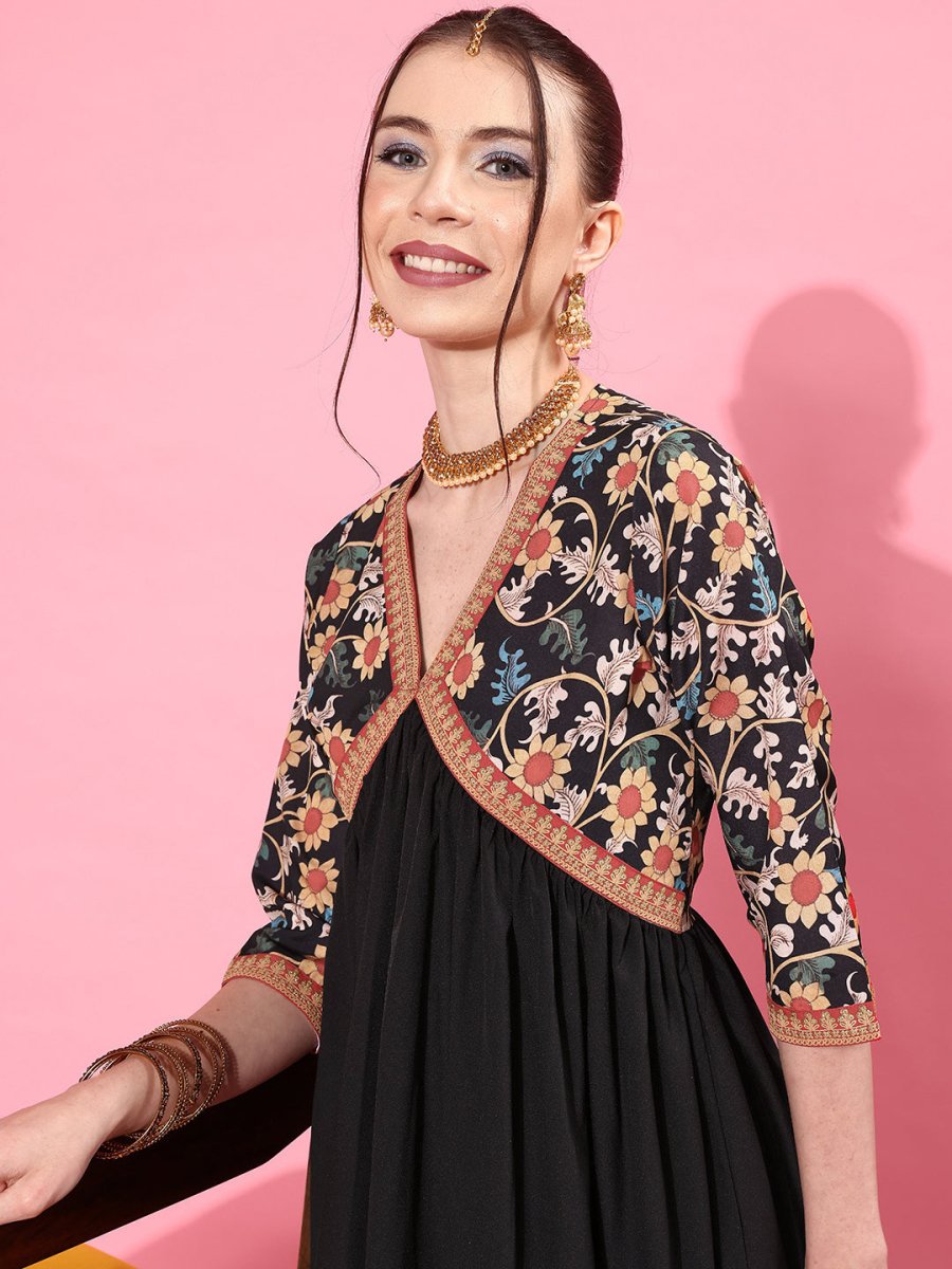 Ahalyaa Floral Printed Empire Midi Dress - Distacart