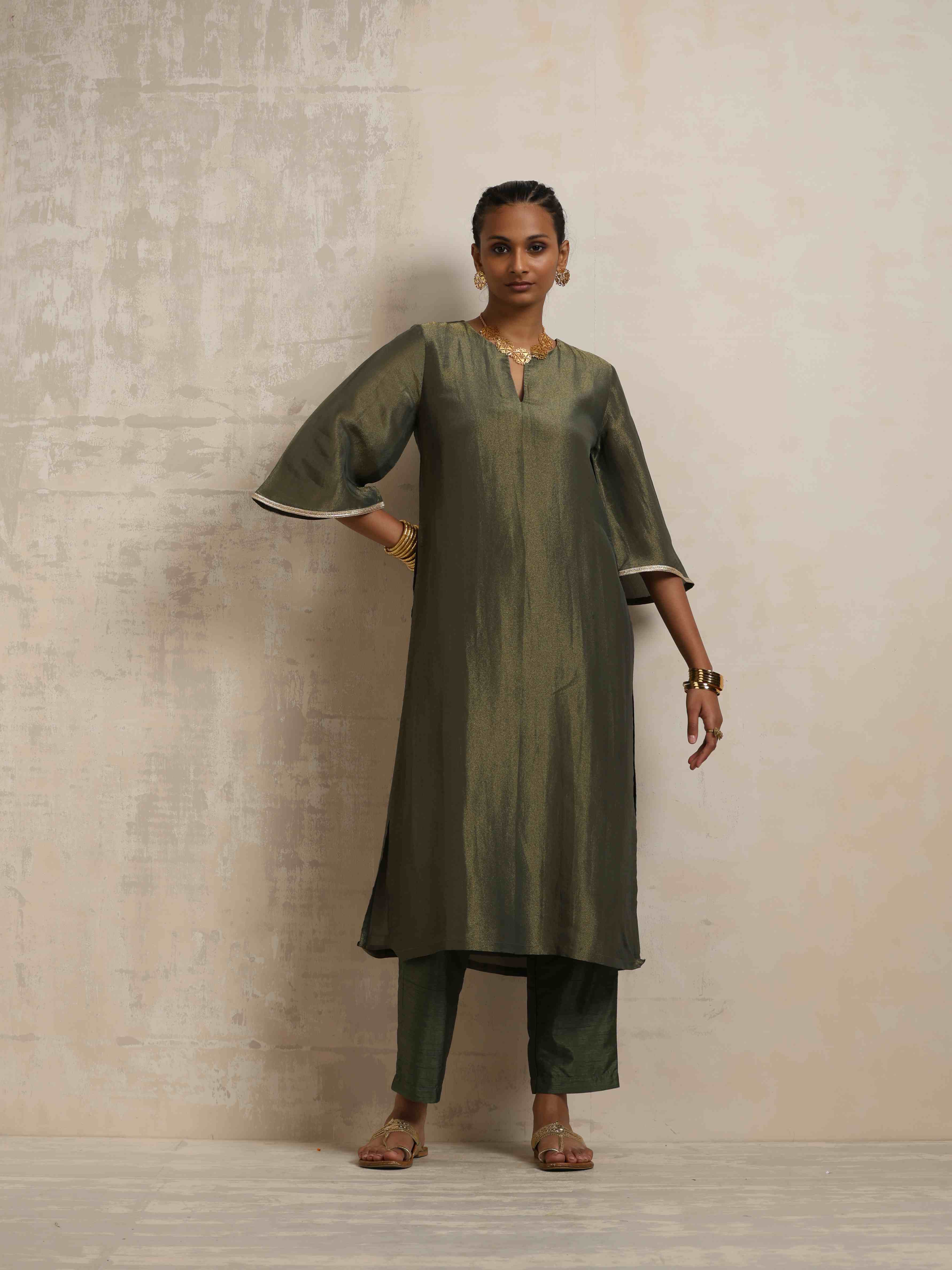 trueBrowns Green Tissue Kurta Set - Distacart