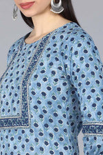 Thumbnail for Ahika Blue Pure Cotton Straight Kurta Pant With Dupatta