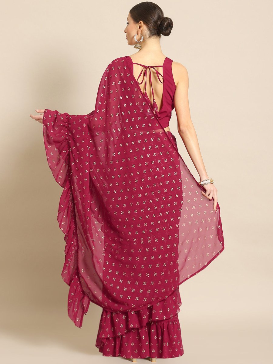 Ahalyaa Printed Ready To Wear Ruffles Saree - Distacart