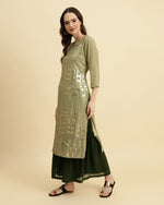 Thumbnail for Varanga Green Sequened Kurta With Sharara And Sequened Ombre Dupatta