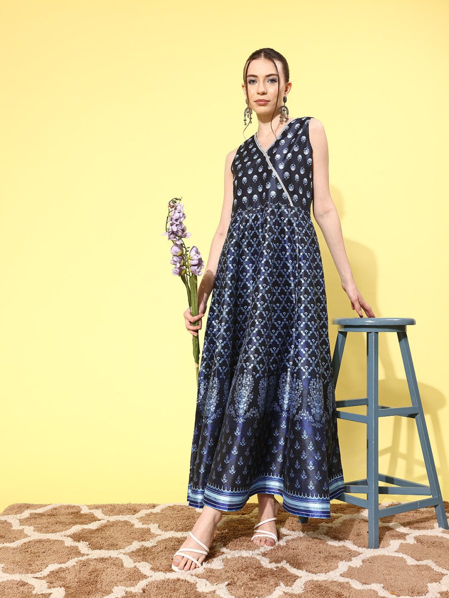 Ahalyaa Floral Printed Maxi Ethnic Dress - Distacart