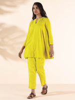 Thumbnail for trueBrowns Lime Cotton Dobby Flared Co-ord Set - Distacart