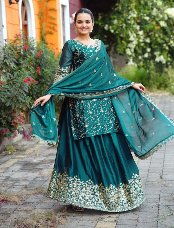 Yash Enterprise Festive Teal Green Sequence Embroidered Work Readymade Salwar Suit