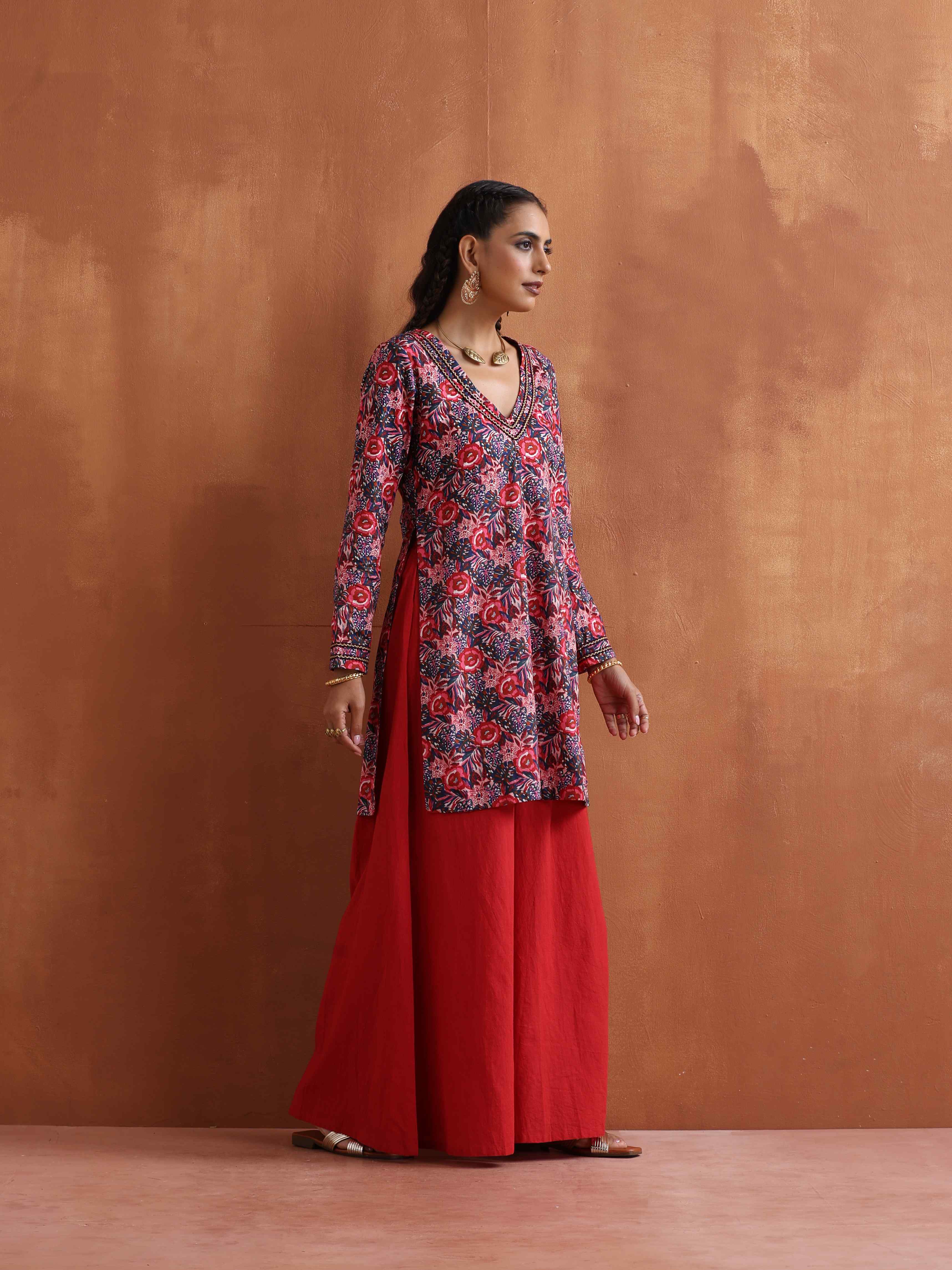 trueBrowns Pink Print Sharara Set - Distacart