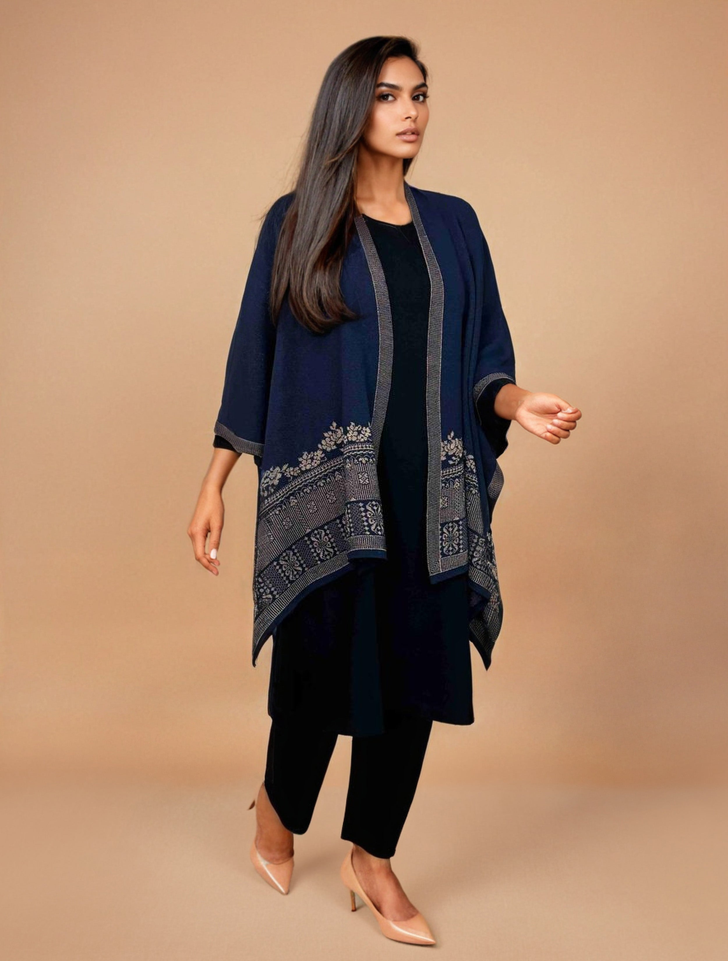 trueBrowns Blue Woollen Kaftan Cape - Distacart