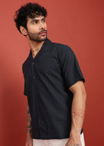 Thumbnail for Fabmade Midnight Black Cuban Collar Shirt - Distacart