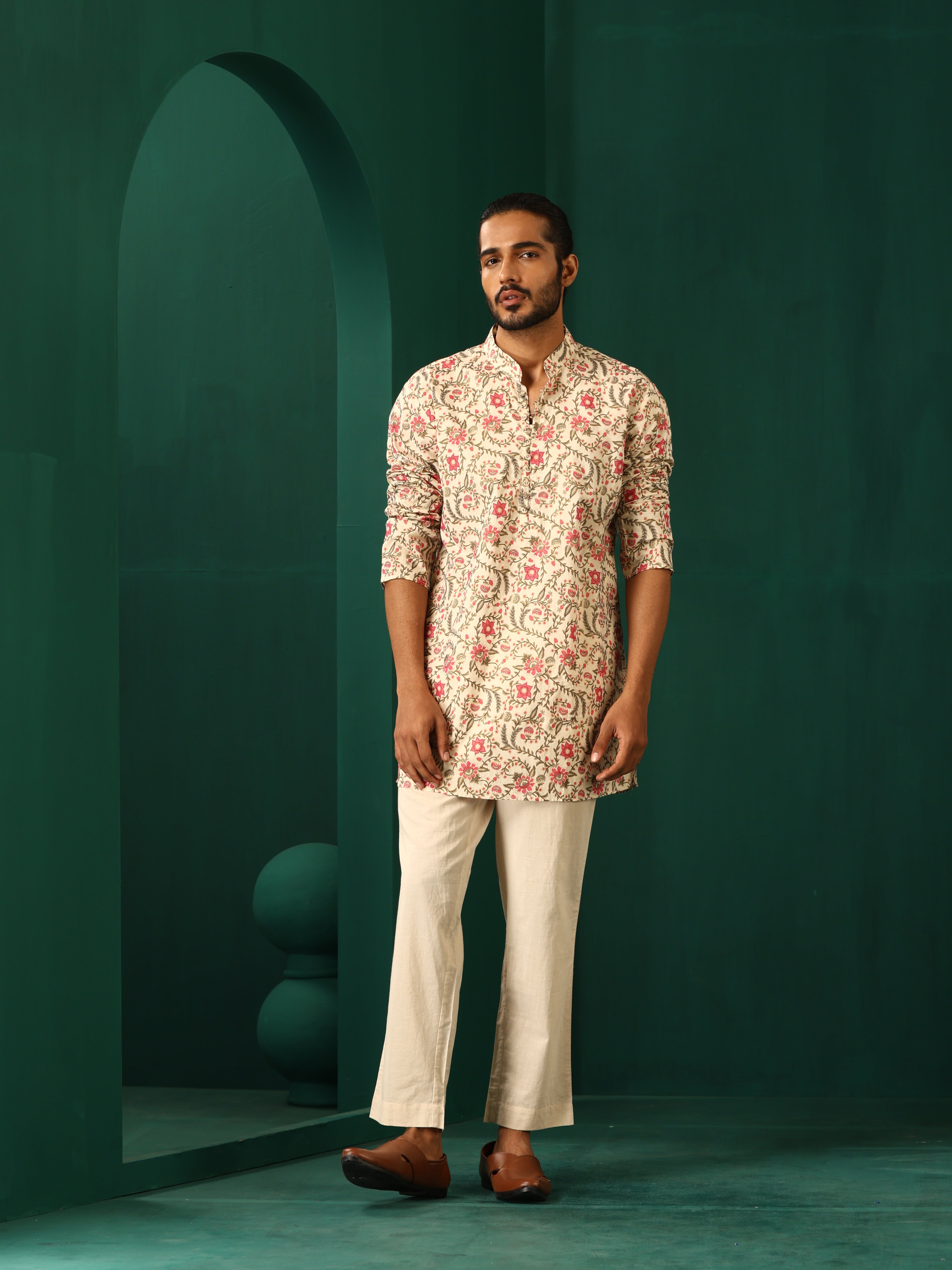 trueBrowns Men's Pink Floral Cotton Printed Co-ord Set - Distacart