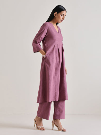 trueBrowns Orchid Overlap Pleat Kurta Pant Set - Distacart