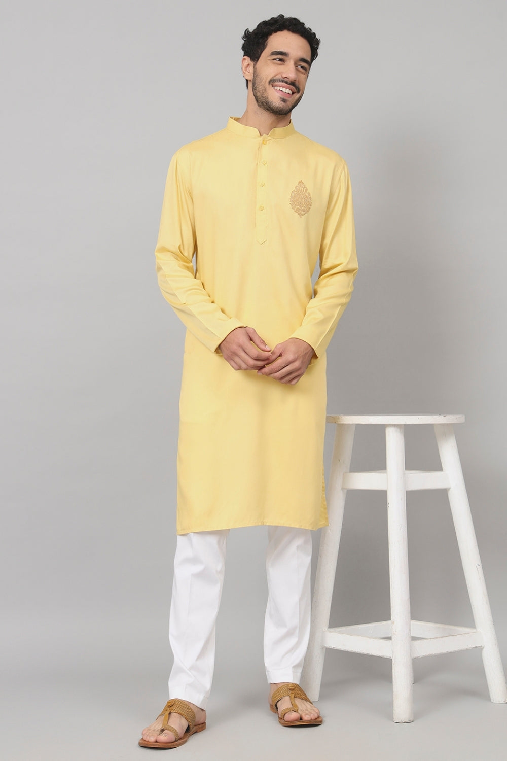 Paisley Embroidered Cotton Kurta by Hilo Design