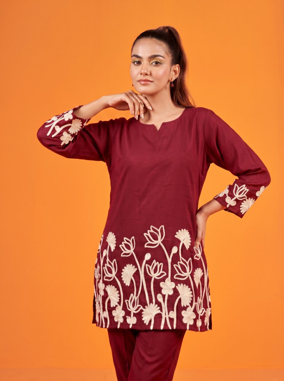 Anaita Maroon Stylish Readymade Co-Ords Set - Dista
