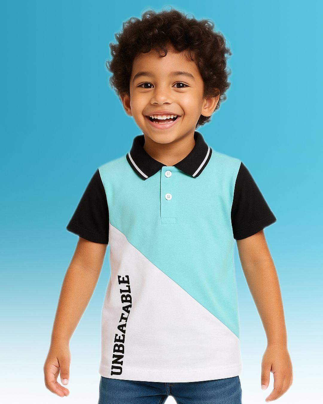 Chilins Boys Polo Tshirt, Color- Sky Blue/ Turquoise & White