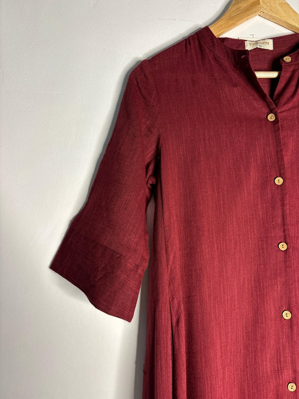trueBrowns Maroon Slub Kurta