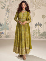 Thumbnail for Anaita Mehendi Chinon Anarkali Readymade Suit with Embroidery & Coding Work - Dista