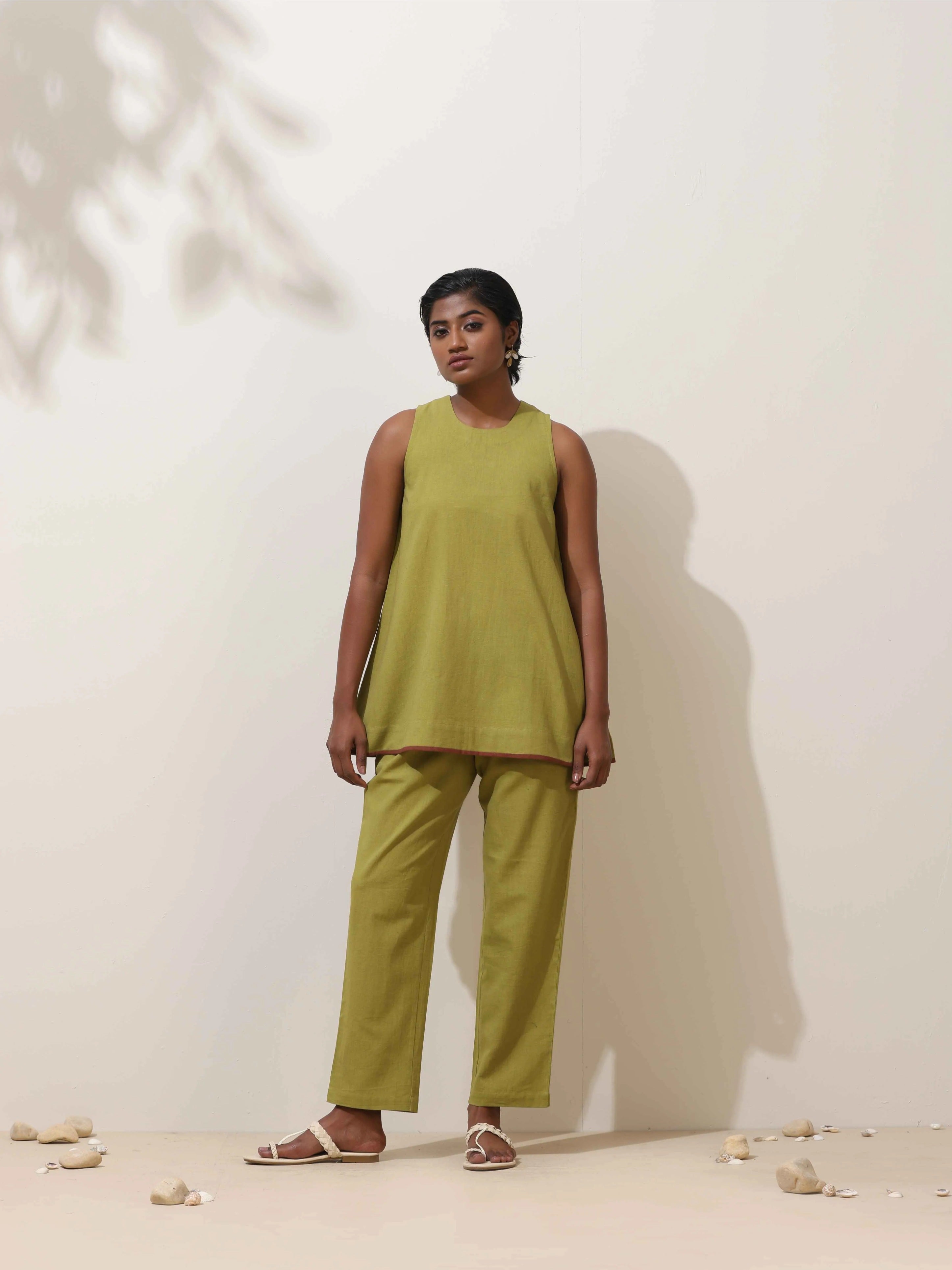 trueBrowns Pear Green Cotton Linen Co-Ord Set - Distacart