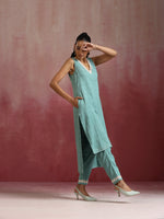 Thumbnail for trueBrowns Aqua Blue Cotton Dobby High low Kurta Set - Distacart