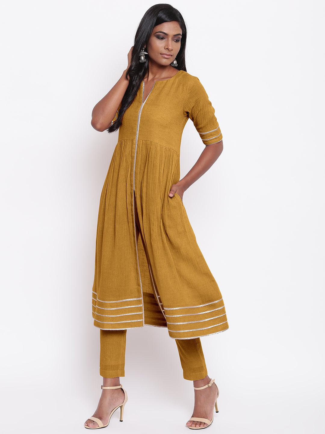 trueBrowns Pure Cotton Gota Slit Kurta Set | Relove - Distacart