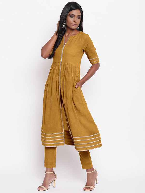 trueBrowns Pure Cotton Gota Slit Kurta Set | Relove