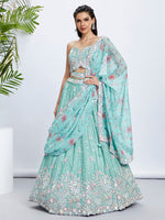 Thumbnail for House of Panchhi Burgundy Georgette Sequins, Mirror And Thread Embroidery Lehenga Choli & Dupatta - Distacart