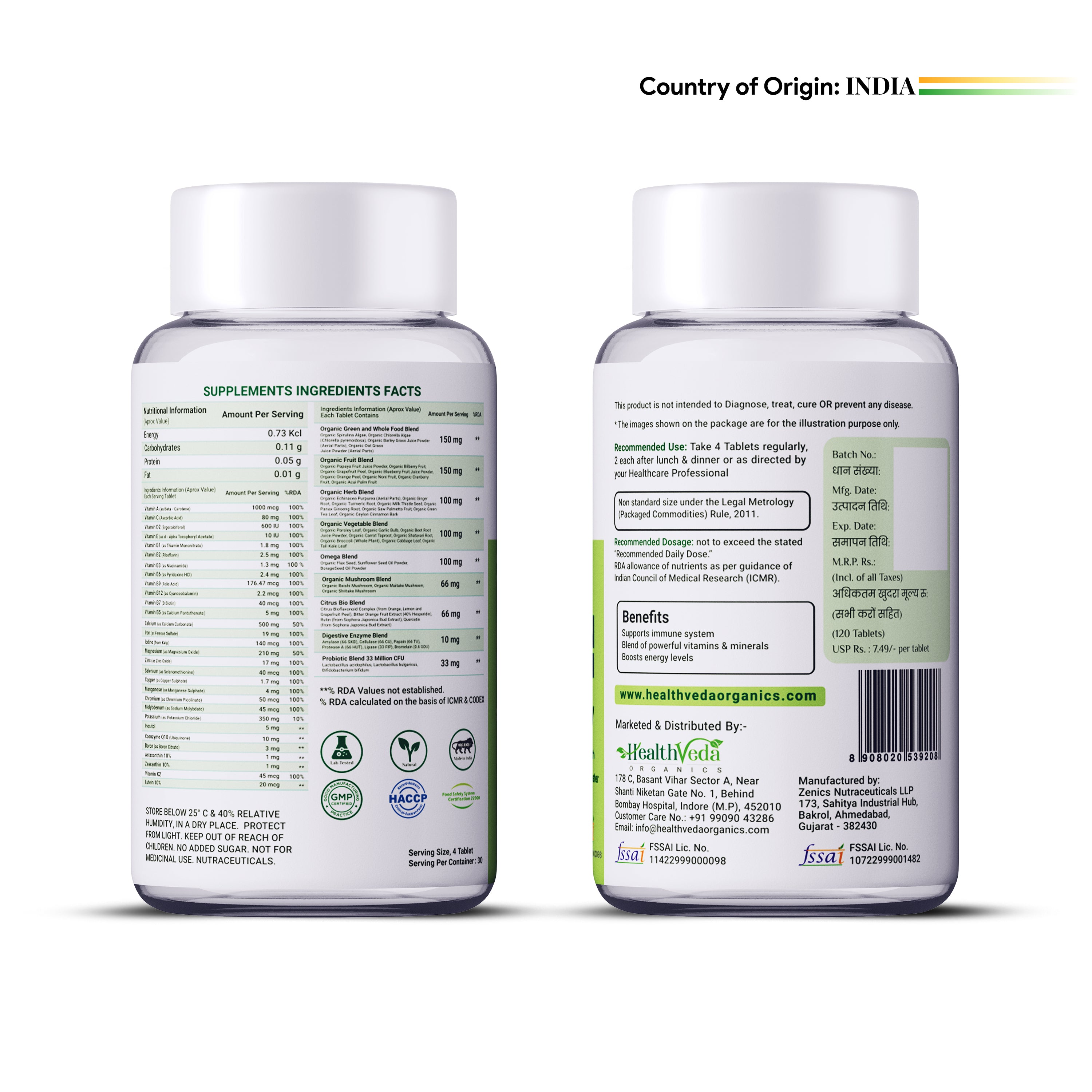 Health Veda Organics Whole Food Multivitamin Veg Tablets - Distacart