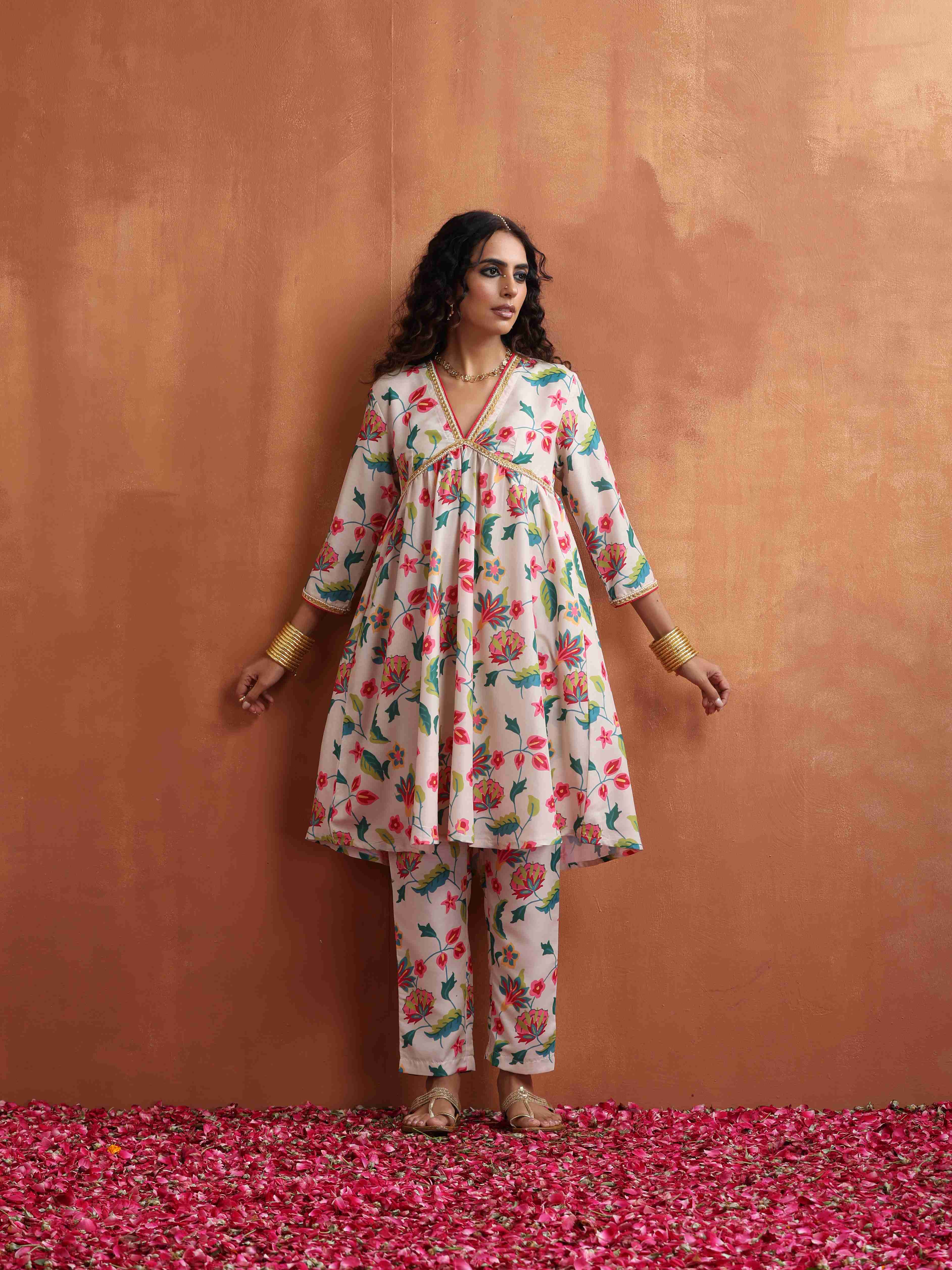 trueBrowns Off White Print Anarkali Kurta Co-ord Set - Distacart