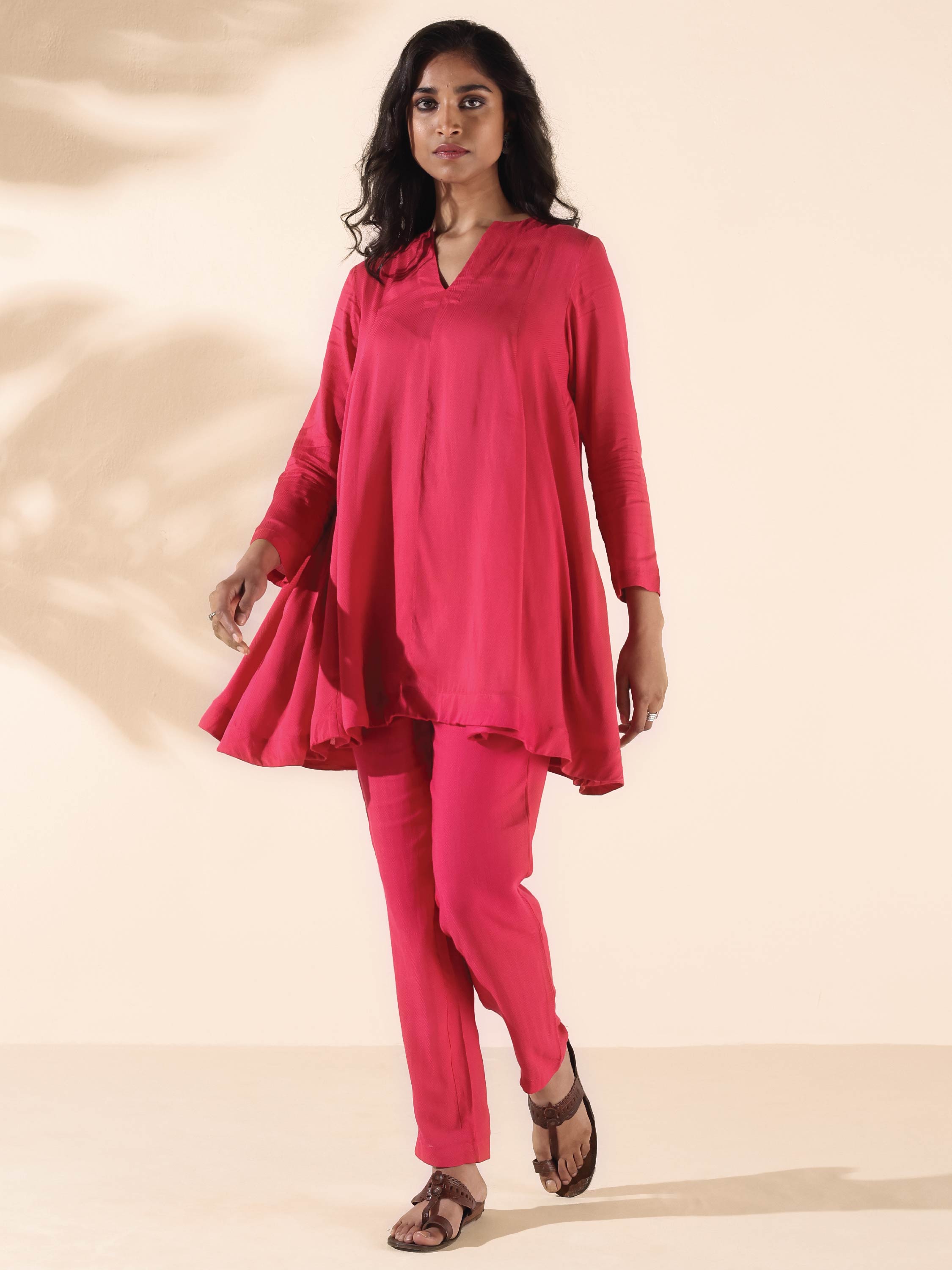 trueBrowns Carrot Viscose Dobby Flared Co-ord Set - Distacart