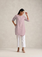 Thumbnail for trueBrowns Pink Cotton Blend Short Kurta