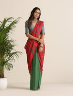 Thumbnail for trueBrowns Red Muslin Ikat Saree