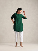 Thumbnail for trueBrowns Dark Green Cotton Blend Short Kurta