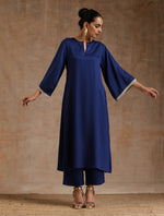 Thumbnail for trueBrowns Midnight Blue Modal Satin Relax Kurta Set - Distacart