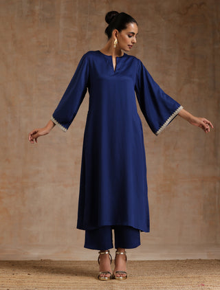 trueBrowns Midnight Blue Modal Satin Relax Kurta Set - Distacart