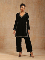 Thumbnail for trueBrowns Black Velvet Embroidered Co-ord Set - Distacart