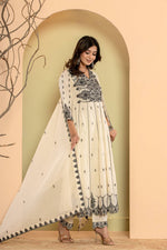 Thumbnail for Varanga Women Thread Embroidered Anarkali Kurta Paired With Bottom And Dupatta