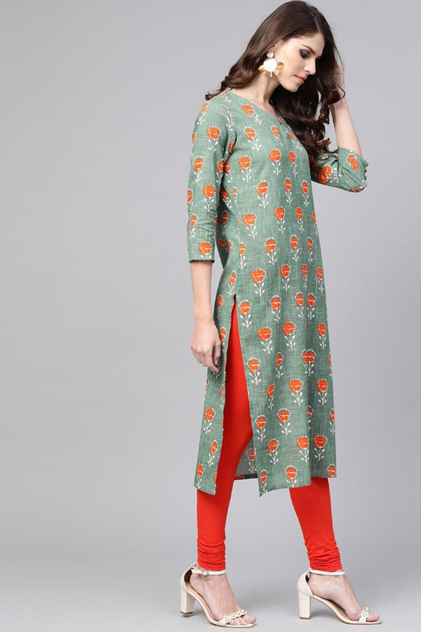 Ahika Women Casual Wear Cotton Fabric Sea Green Printed Trendy Kurti - Distacart