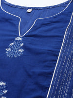 Thumbnail for Ahalyaa Women Blue Floral Printed Pure Cotton Kurta with Trousers - Distacart
