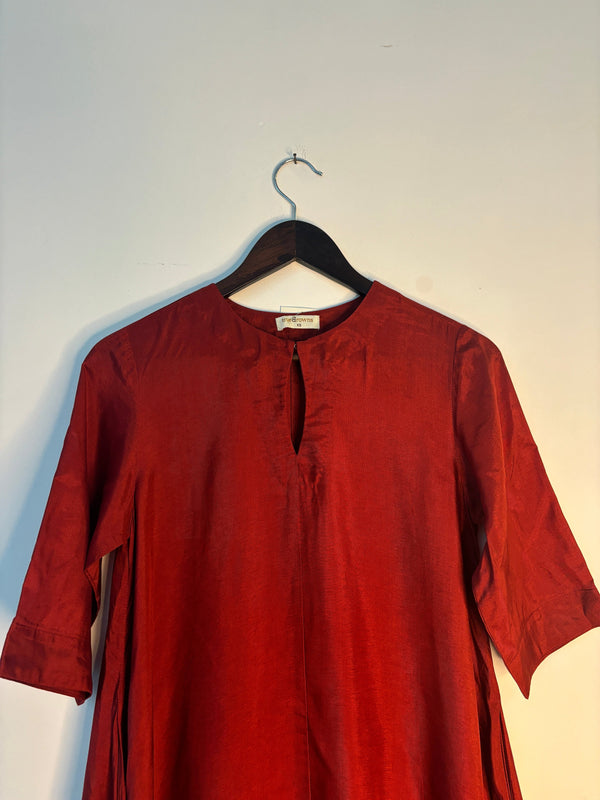 trueBrowns Maroon Silk Kurta