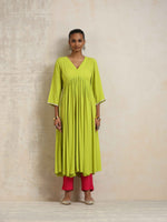 Thumbnail for trueBrowns Lime Crinkle Anarkali Flared Kurta Set - Distacart
