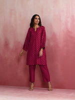 Thumbnail for trueBrowns Pink Viscose Silk Kurta Co-ord Set