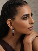 Thumbnail for trueBrowns Silver tone Red Stone Drop Earrings - Distacart