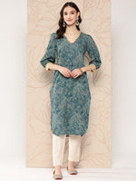 Thumbnail for Ahalyaa Women Floral Printed Gotta Patti Crepe Kurta - Distacart
