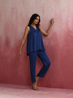 Thumbnail for trueBrowns Blue Modal Flared Kurta Co-ord Set